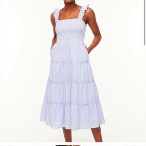 J.Crew Blue White Smocked Tiered Midi Dress L | Nap Dress Coastal Chic